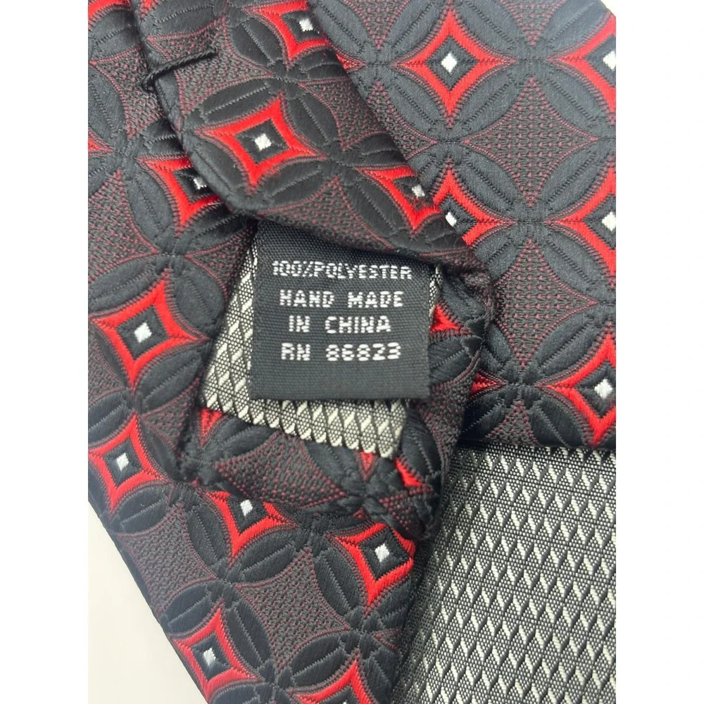 Valerio Garati Mens Geometric Necktie Red Black White Diamond Pattern Hand Made